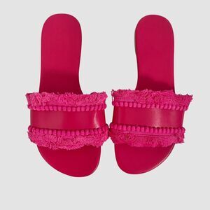 Boho Coquette Tassel Bright Pink Slide Sandals EU 39 US 8.5